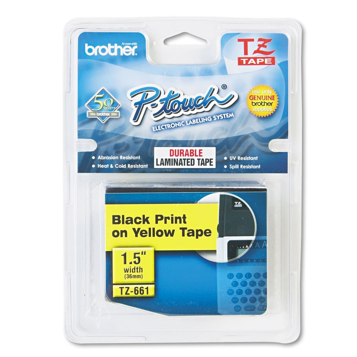 Brother Genuine P-touch TZE-S631 Tape, 1/2" (0.47") Wide Extra-Strength Adhesive Laminated Tape, Black on Yellow, Laminated for Indoor or Outdoor Use, Water-Resistant,0.47" x 26.2' (12mm x 8M),TZES631 — view 5
