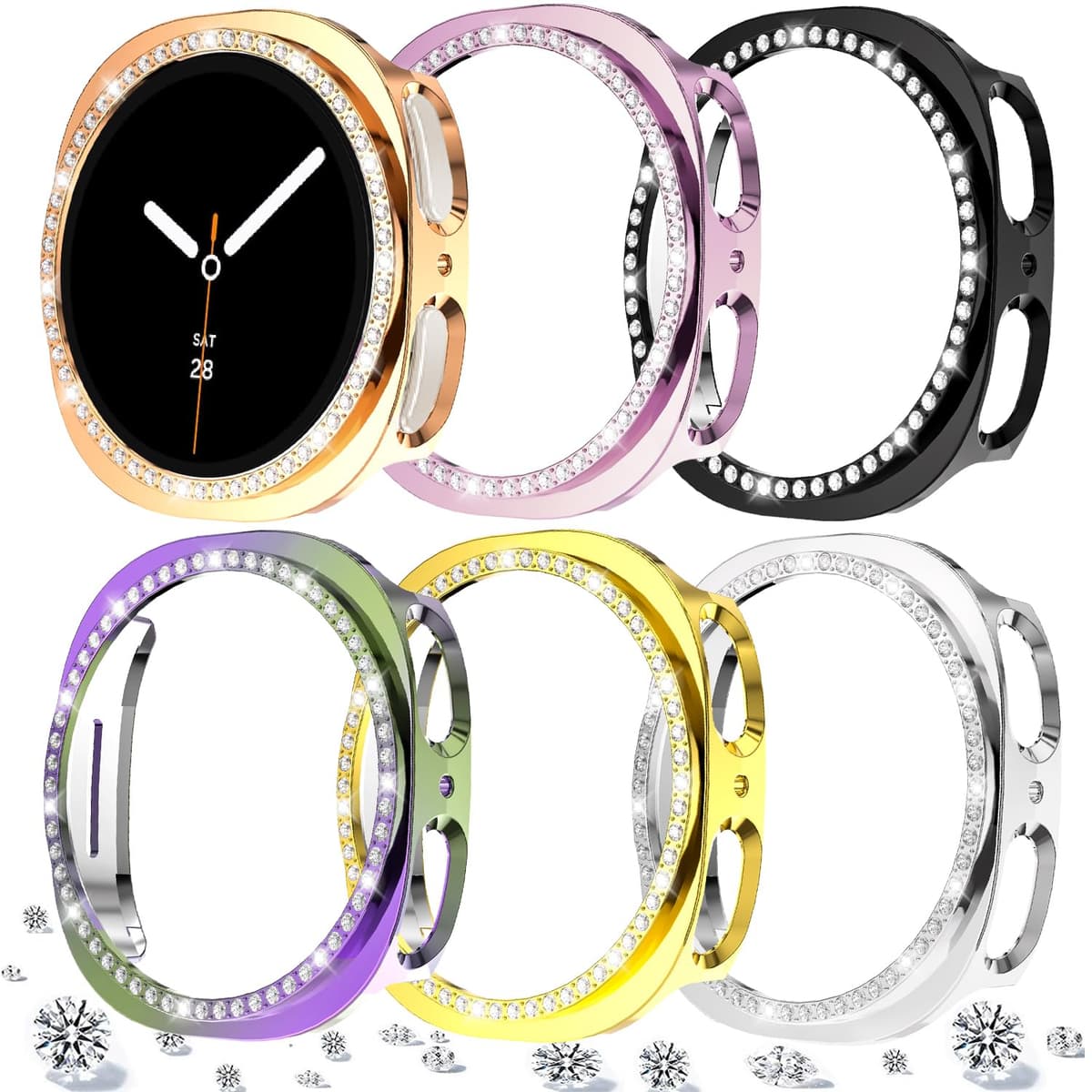 DEALELE [2-PACK] Case Compatible with Samsung Galaxy Watch FE / 5/4 40mm, Bling Double-row Diamond PC Protective Case Protector Cover, 40mm, Rose gold + Transparent — view 80