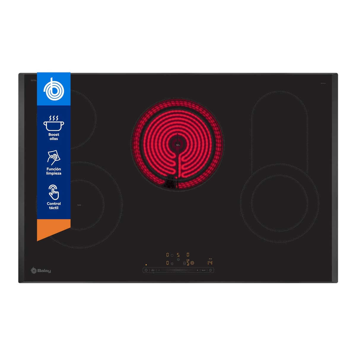 Balay - Placa vitrocerámica, 4 zonas de cocción, Control deslizante, Boost, negro, 3EB786LQ