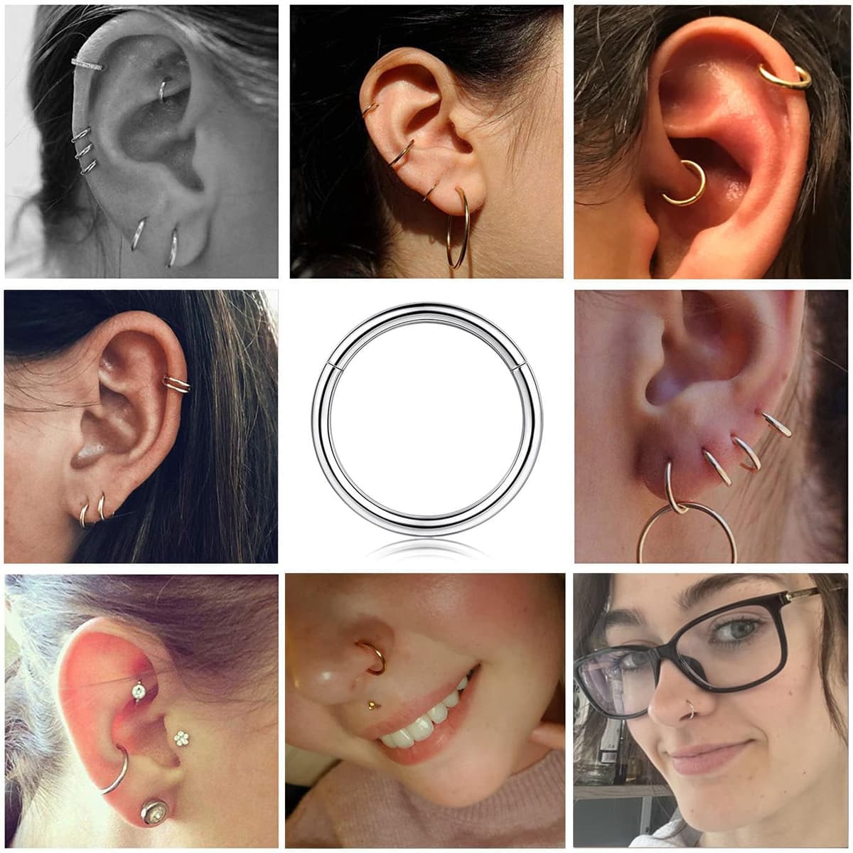 YADOCA 12 Pcs Acero Quirúrgico Piercings Nariz Septum Piercing 16G Segmento Anillo Cuerpo Piercing Nariz Aro Labio Anillos Cartílago Concha Helix Pendientes para Mujeres Hombres 6-16mm — view 3