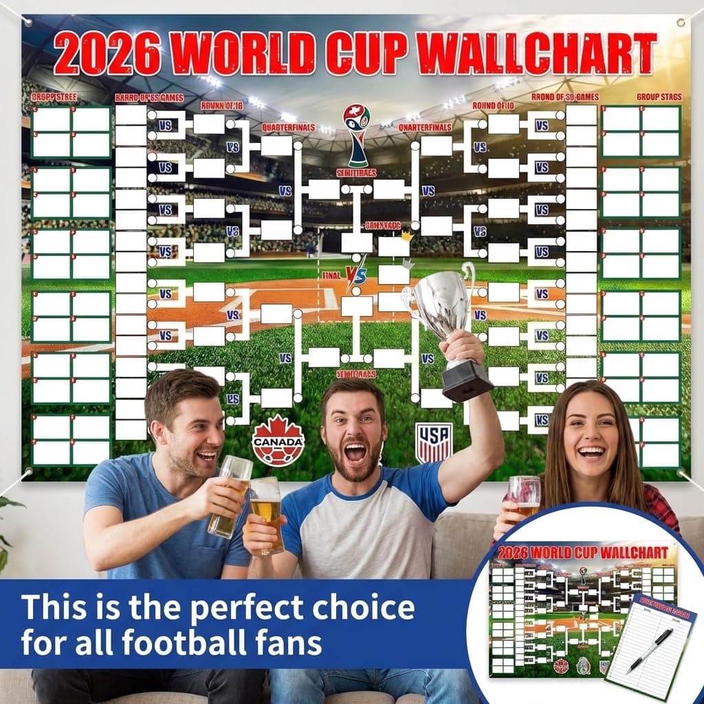 World Cup Football 2026 Wall Chart Banner,95x75cm Large Football Tournament Schedule Poster,2026 Football Posters for Home,Pub &Office,World Cup FootballDecorations,Crazy Soccer Fan Great Gifts — view 5