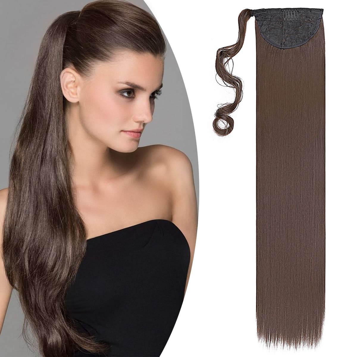 17"(43cm) SEGO Ponytail Long Synthetic Hair Looks Natural [Red Brown/Orange] Clip in Hair Extensions Curly Tail Ponytail Extension (90g) — view 23