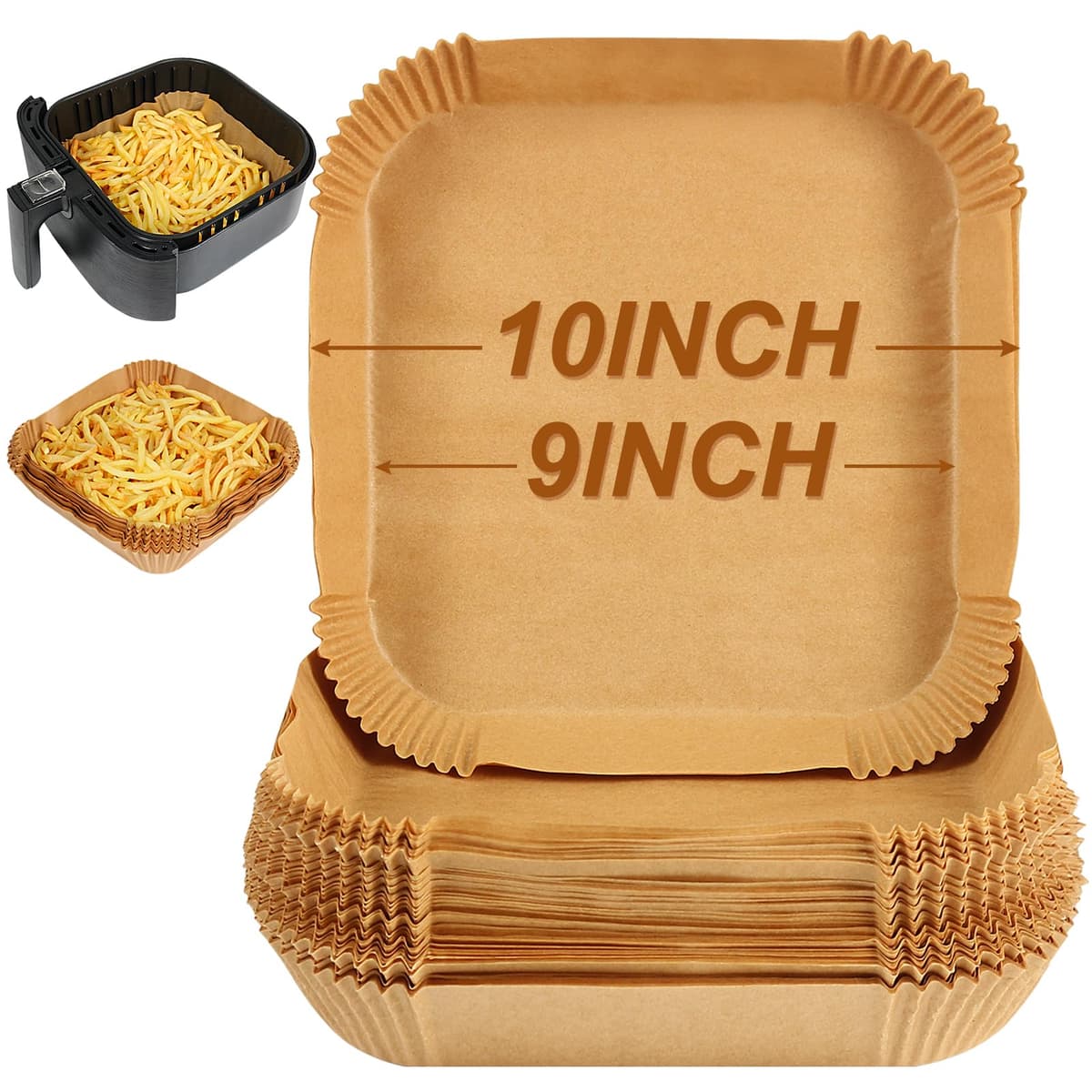 BYKITCHEN Air Fryer Parchment Paper Liner, 50PCS Square Air Fryer Liners Disposable, Greaseproof Paper, Compatible with COSORI, Ninja, Tefal, Russell Hobbs Fryers (Unbleached) — view 8