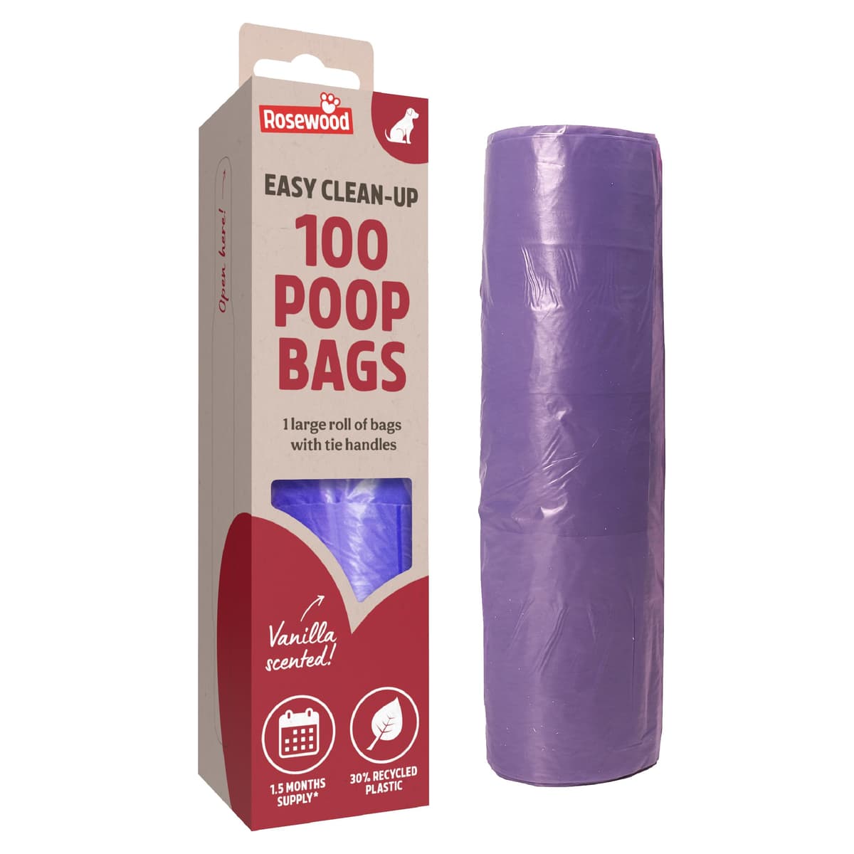 Rosewood Dog Poo Bags with Handles - 100 Easy Clean-Up Poop Bags, Loose Packed Dog Waste Bags with Tie Handles, Lightly Scented, Black — view 7