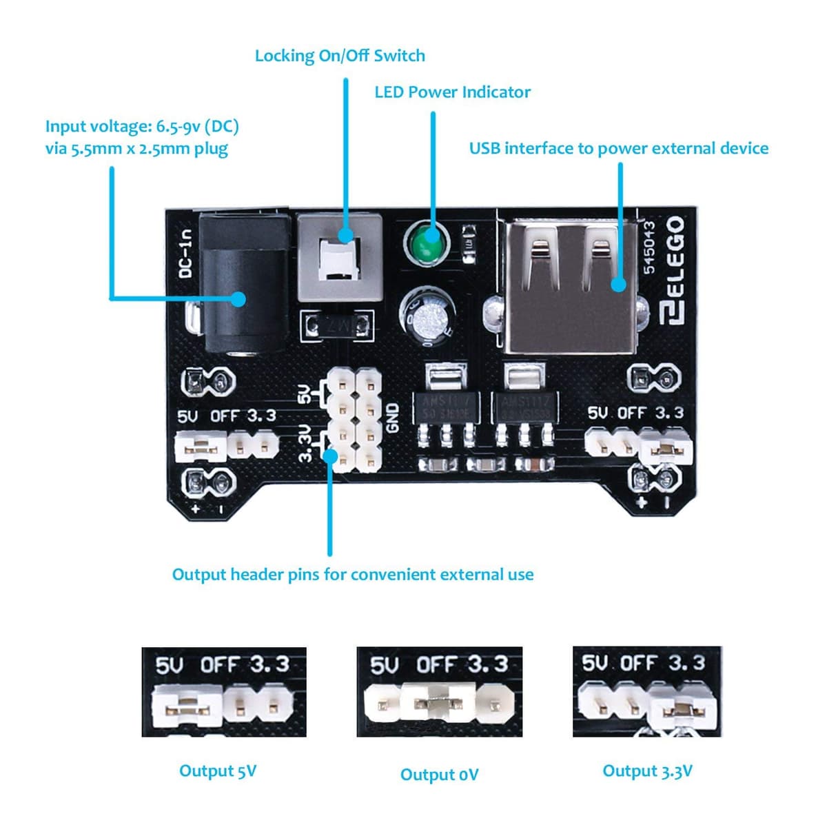 ELEGOO Electronics Fun Kit with Power Supply Module, Jumper Wire, Precision Potentiometer, 830 tie-points Breadboard for Arduino, Raspberry Pi, STM32, Datesheet Available — view 2
