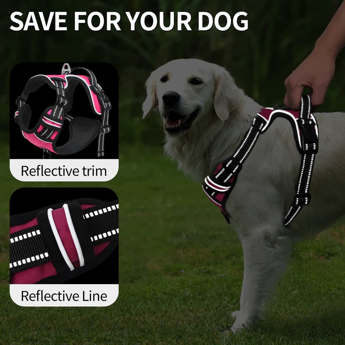 HEELE Dog Harness Medium No Pull Dog Vest Harness with Soft Handle Reflective Pet Harness for Outdoor Training Walking, Black, M — view 91