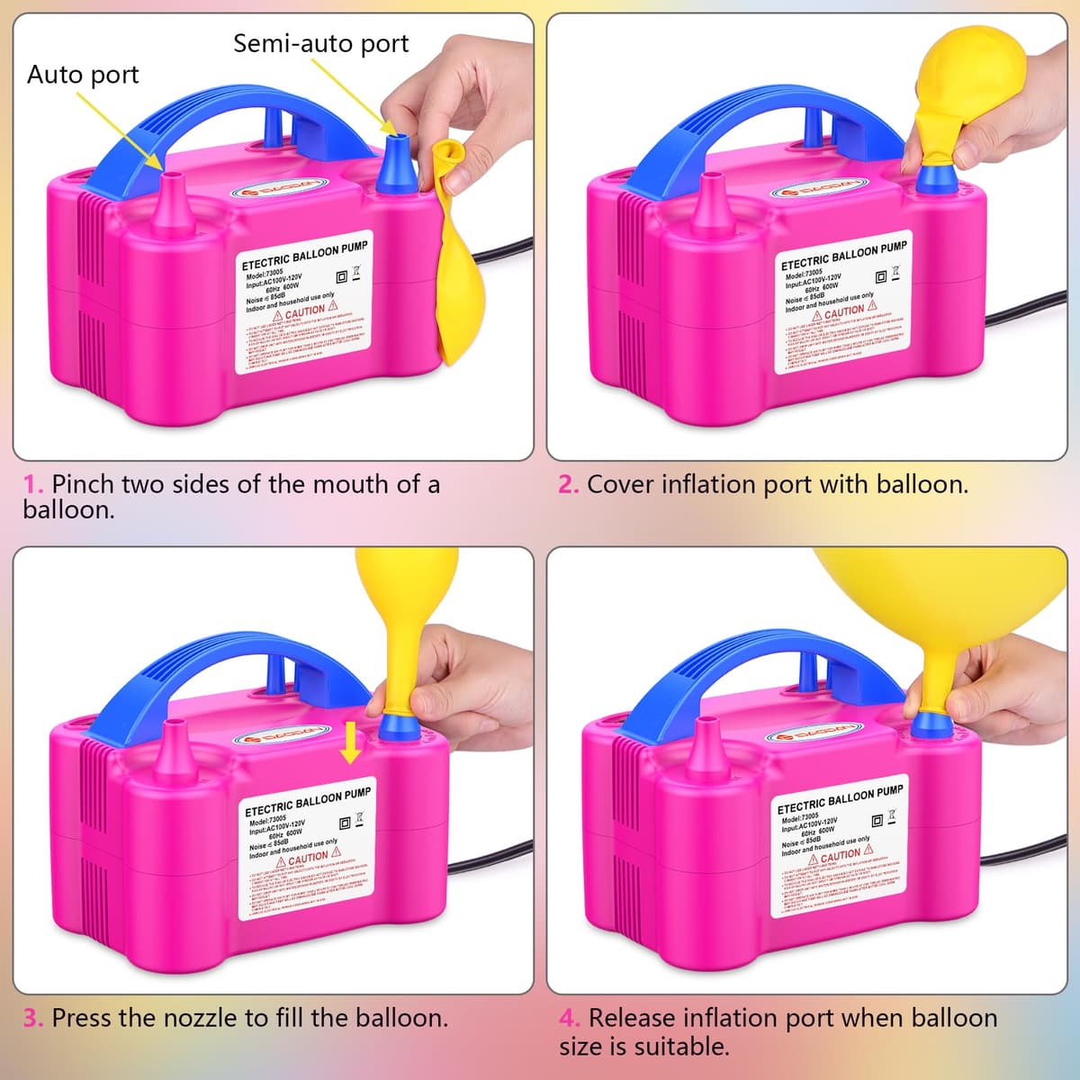 IDAODAN Electric Balloon Pump, Portable Electric Balloon Blower Machine Balloon Air Pump Dual Nozzle Rose Red 110V 600W Balloon Inflator for Party Decorations — view 6