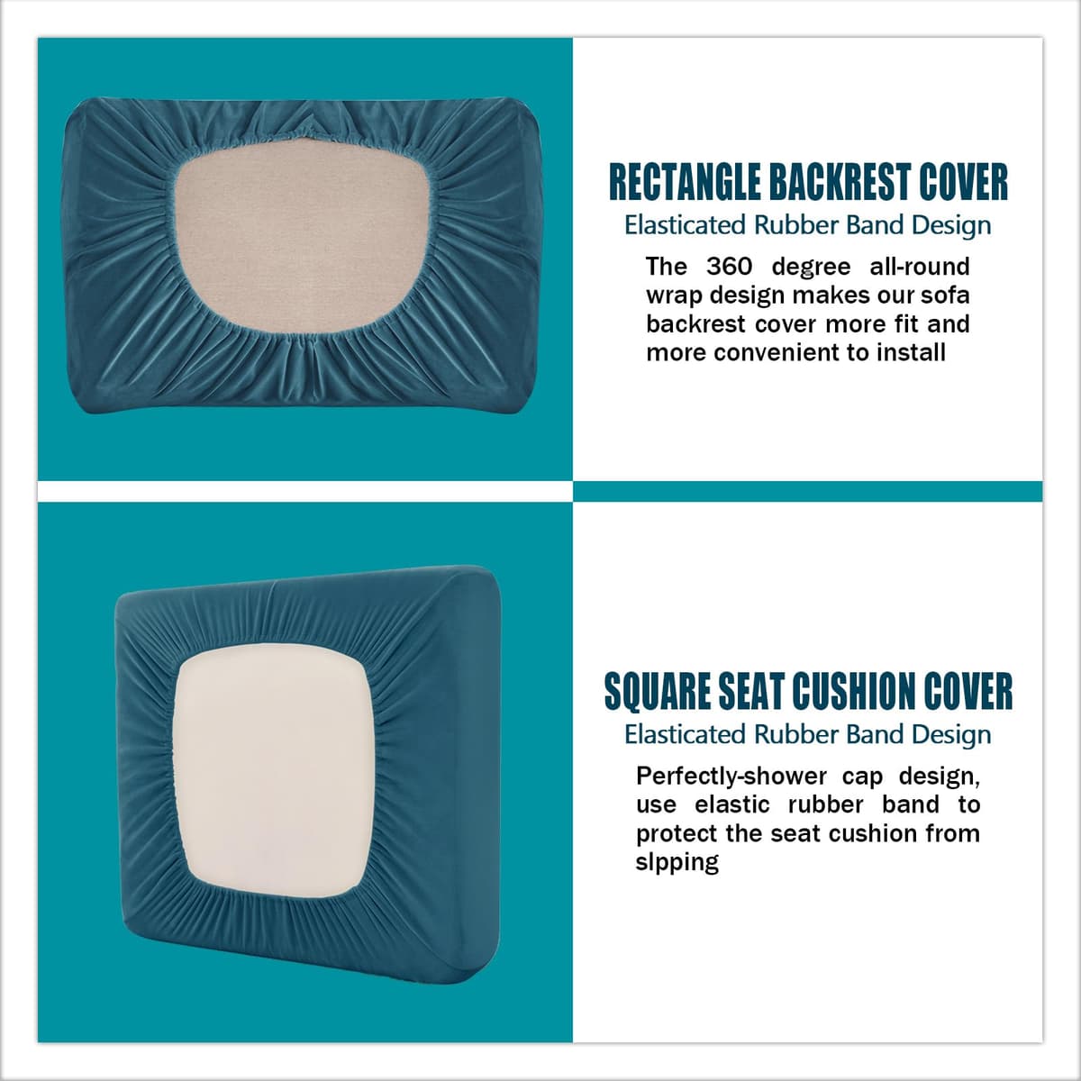 SYLC Sofa Cover with Separate Seat Cushions and Backrests Stretch Velvet Sofa Slipcover Couch Covers Furniture Protector Split Combined (Dark teal,Large 2 Seat Set 5 PCS) — view 3