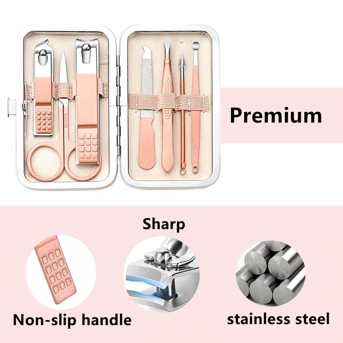 Juego de cortaúñas de acero inoxidable para mujeres y hombres, herramientas de cuidado personal con estuche de viaje portátil, herramientas de manicura y pedicura, kit de aseo para mujeres y hombres — view 6