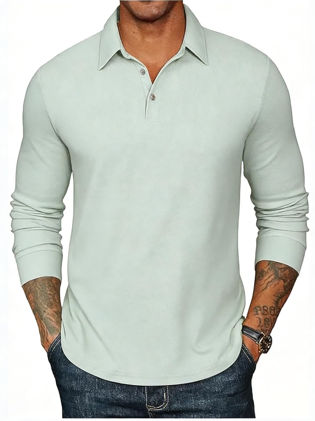 Camisa de golf de manga larga para hombre, absorbe la humedad, ajuste seco, rendimiento sólido, casual, piqué, polo de golf para hombre — view 5