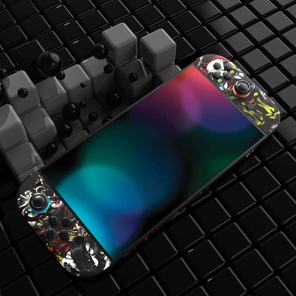 PlayVital 2 Sets de Fundas Adhesivas de Vinilo para Nintendo Switch 2 (2025), Pegatinas Personalizadas para Consola, Grips, Dock y Agarre, Protector Decorativo Completo (Fiesta de Miedo) — view 5