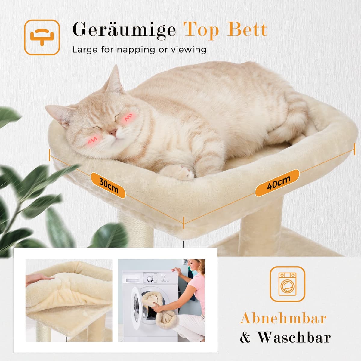 PETEPELA Cat Tree 90cm Cat Tower with Double Condos, Removable Spacious Perch, Fully Wrapped Scratching Posts for Indoor Cats, Replaceable Dangling Balls, 35 Inches Beige — view 2