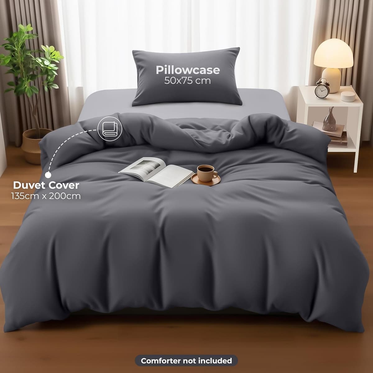 Utopia Bedding Single Duvet Cover Sets - Soft Microfibre Polyester Duvet Cover with Pillow case - Bedding Quilt Cover Set (Grey) Single Grey — view 3