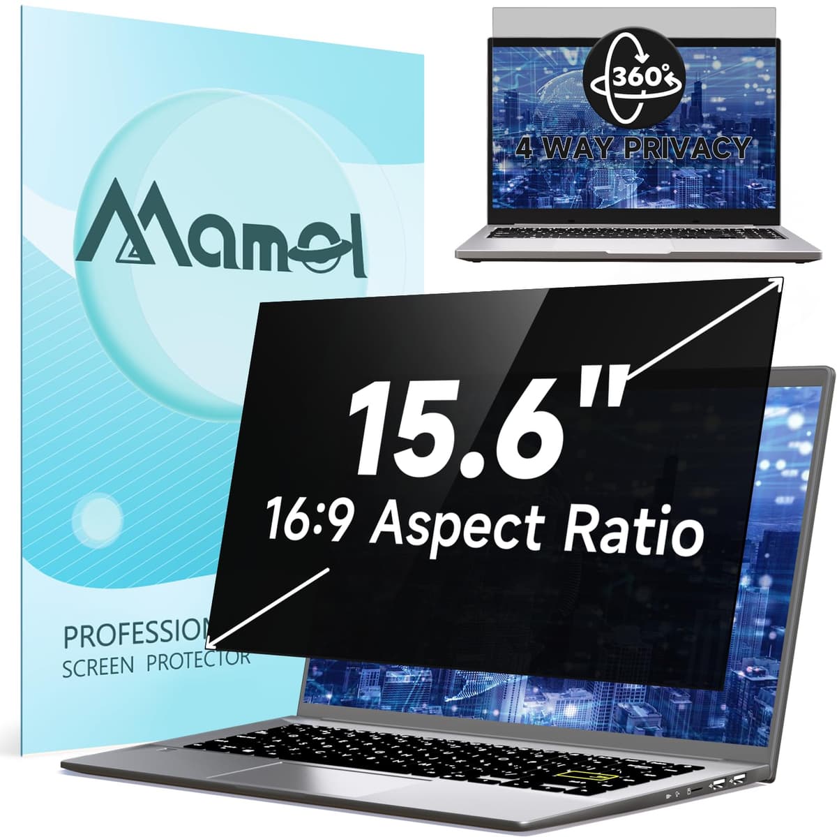 Mamol 360° Privacy Screen for Macbook Pro 13 Inch (2016-2022, M1, M2) & Air 13 inch (2018-2021, M1), Anti Glare Blue Light Filter, Nano No Glue Anti Spy Black Protector for Mac Pro 13'' Laptop — view 9