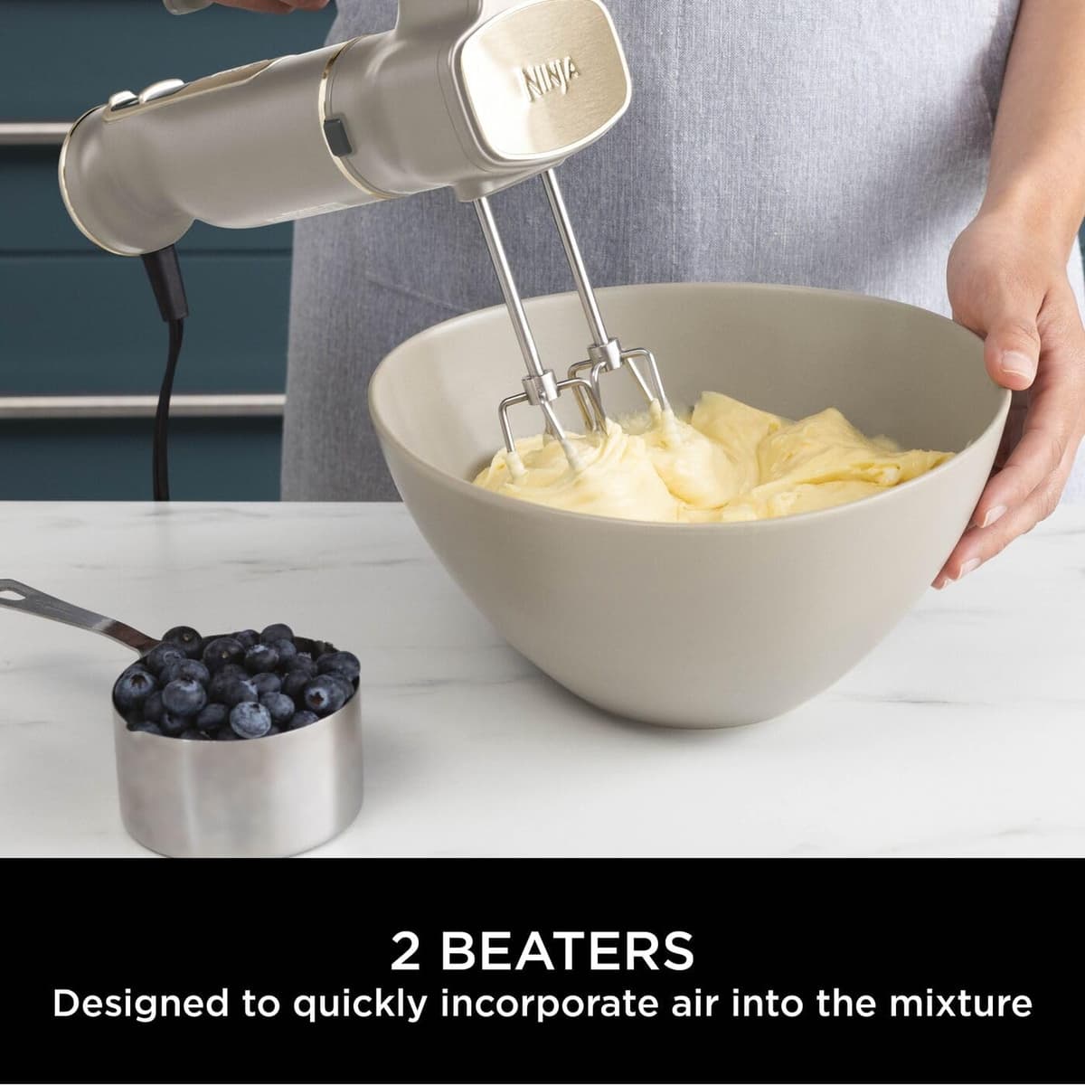 Ninja Foodi 3-in-1 Hand Blender, Hand Mixer & Chopper with Gradual Start, 2 Blending and 5 Mixing Speeds to Chop, Mix, Knead, Blend and more, Dishwasher Safe Parts, 850W, Stone Gold CI100UKSTGD — view 8