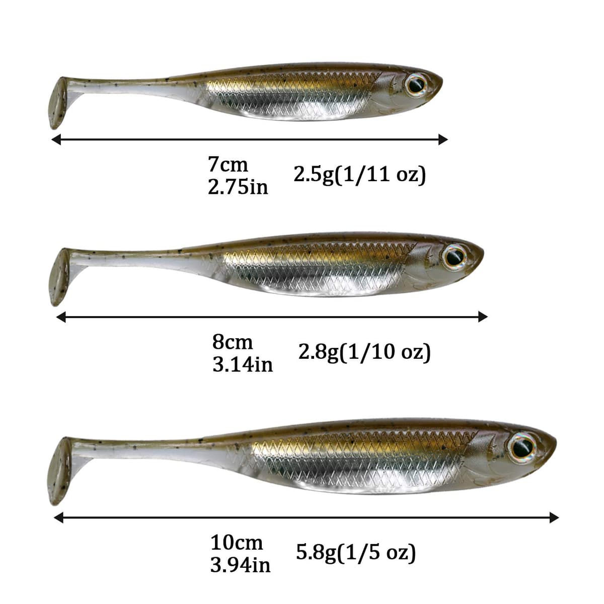 QualyQualy Señuelos de Vinilos de Pesca Spinning Mar Senuelo Black Bass Blandos senuelos de Pesca Cebos Artificiales de Pesca Pare Lucio Trucha 7cm 8cm 10cm 12,5cm — view 5