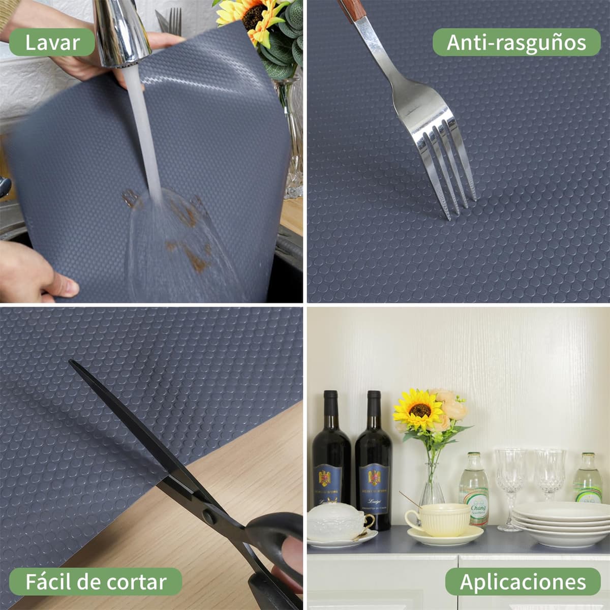 wohomuke Alfombrilla para cajón 60x600cm Protector cajones Cocina EVA Plastico Protector para Muebles (60cmx6m,Gris Oscuro) — view 3
