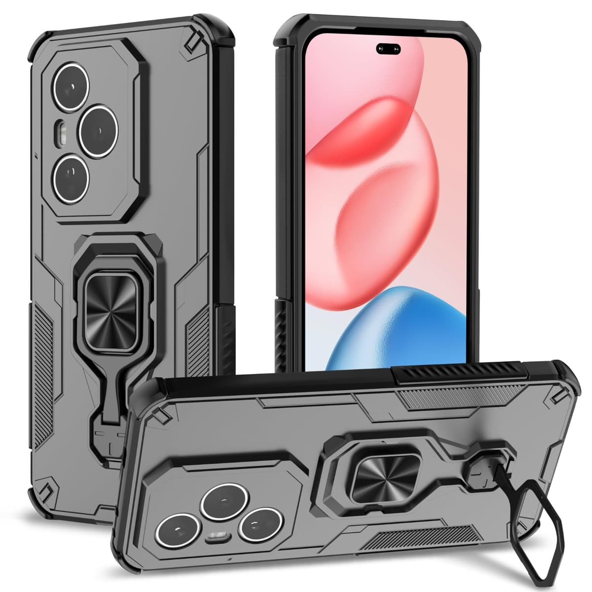 Funda para CMF Phone 2 Pro, Carcasa Antigolpes con Soporte anular metálico, Case Protectora de Grado Militar, Negro — view 835