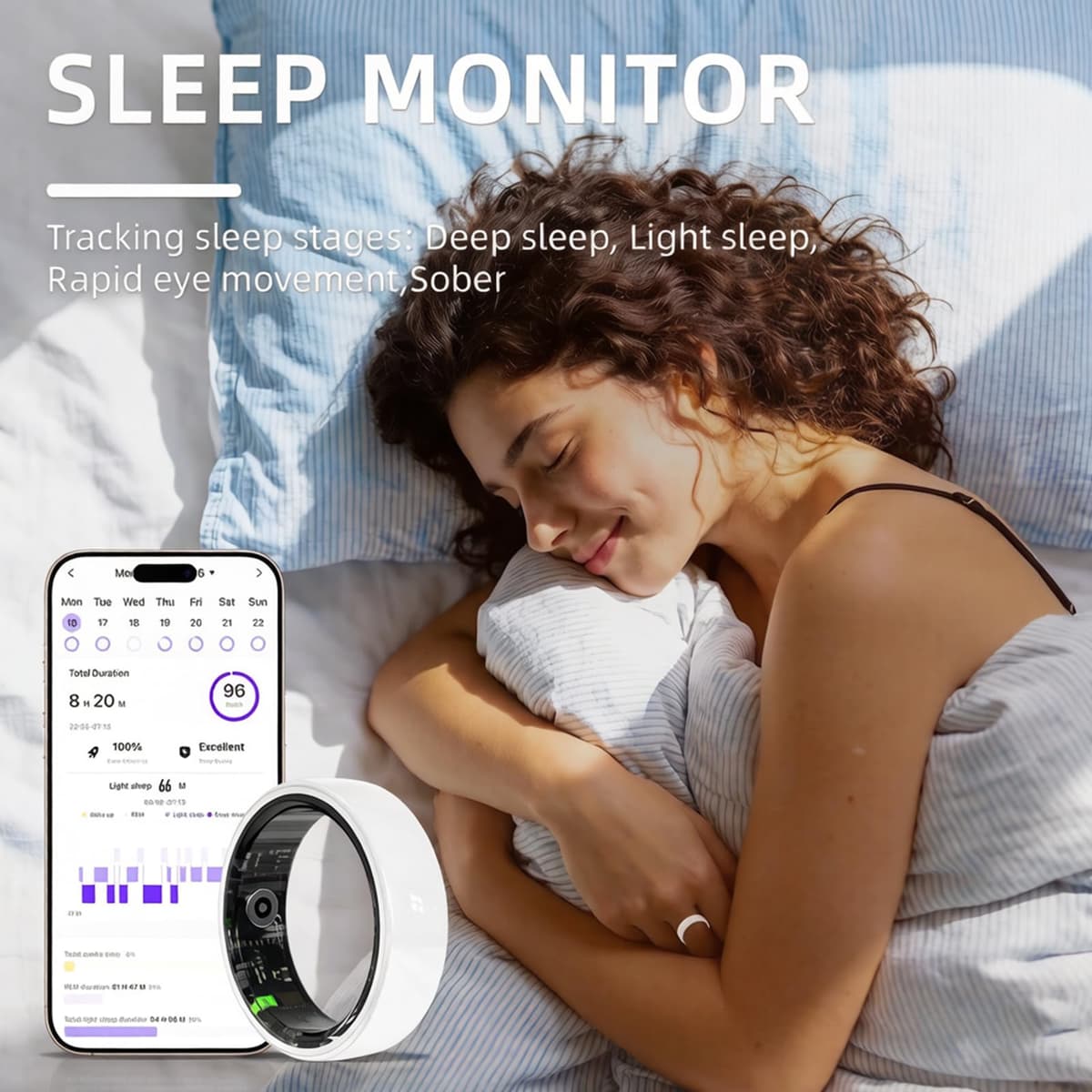Smart Ring for Women Men,2026 New Ceramic Health Ring,No Monthly Subscription,Size First,Sleep Tracking Wearable-Heart Rate-Fitness Tracker for iOS&Android (White, 8) — view 4