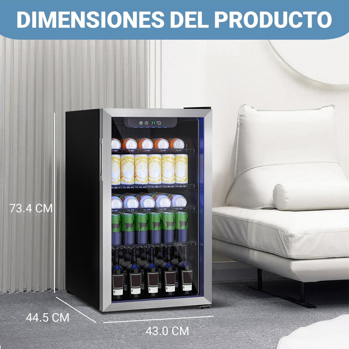 DollarDash Mini refrigerador de 80L, refrigerador independiente para bebidas con capacidad para 115 latas puerta de transparante para, refrigerador pequeño con estantes ajustables (plateado) — view 3