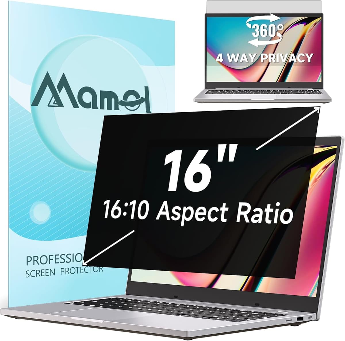 Mamol 360° Privacy Screen for Macbook Pro 13 Inch (2016-2022, M1, M2) & Air 13 inch (2018-2021, M1), Anti Glare Blue Light Filter, Nano No Glue Anti Spy Black Protector for Mac Pro 13'' Laptop — view 10