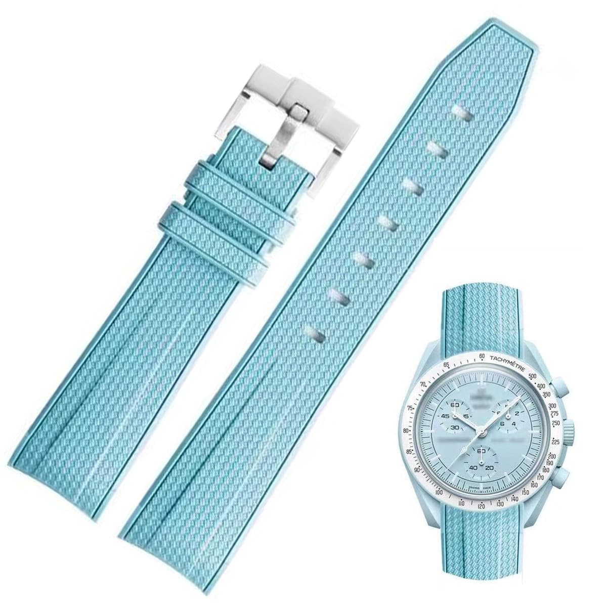 Correa de reloj para reloj Moonswatch, 20 mm, extremo curvado, estilo de tejido, caucho de silicona premium, correa de repuesto de goma de silicona, compatible con Omega XSwatch Moonswatch — view 15