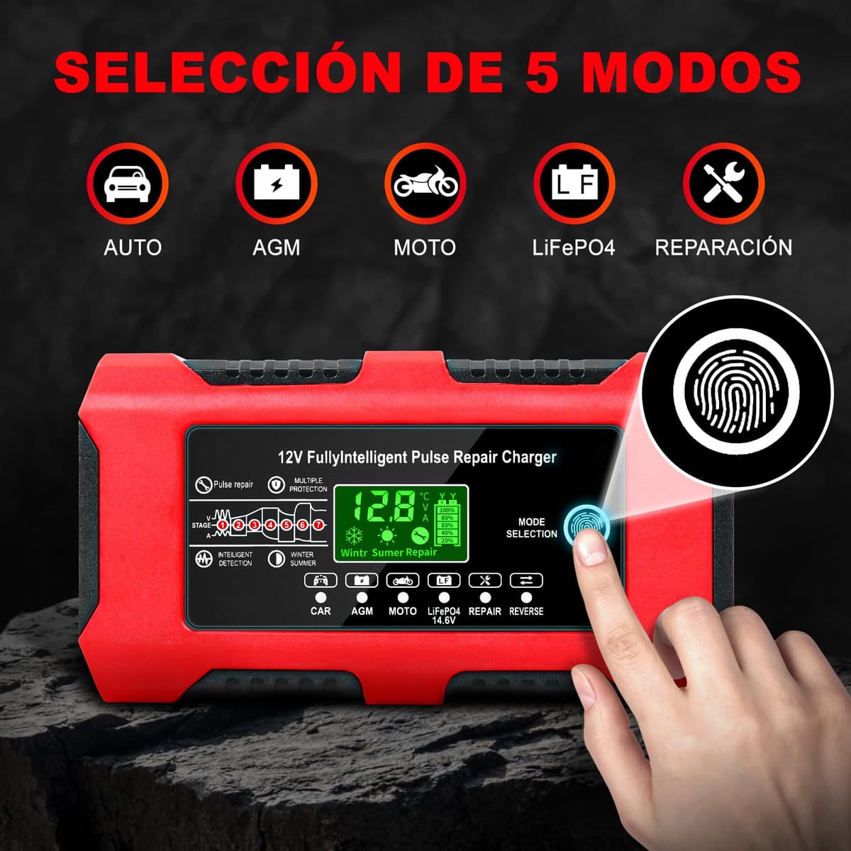 YDBAO Cargador de Baterias Coche 12V 10A Cargador de Batería de Coche Inteligente con Pantalla Táctil LCD y Múltiples Protecciones Cargador de Baterias Coche y Moto para Auto,Moto, AGM, Gel, SLA — view 3