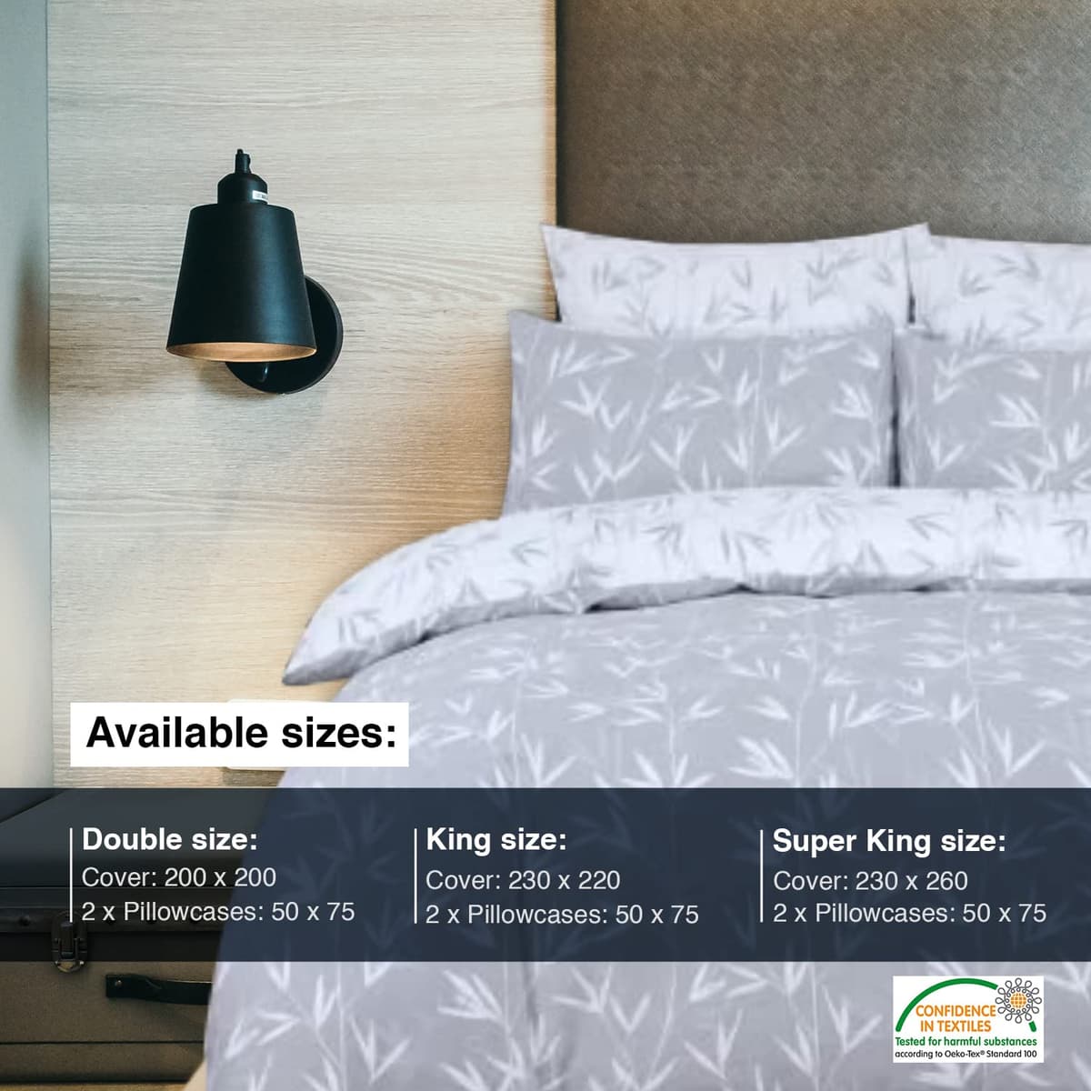 DTEX HOMES Double Duvet Set 100% Pure Cotton Reversible Printed Hotel Quality Duvet Cover Ultra Soft Easy Care double bedding Set Super Soft and Luxury Duvet Cover Sets (Branches Grey-Double) — view 5