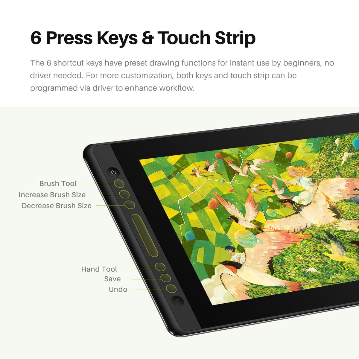 HUION Kamvas Pro 16 V2 Drawing Tablet with Screen 16384 Levels Battery-Free Pen Tilt Support 2g IAF, 15.6" Full-Laminated AG Glass, Smart Touch Bar & 6 Keys Art Tablet Work with Windows, Mac and Linux — view 3