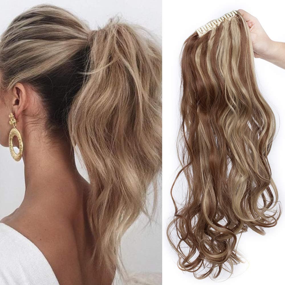 32"(81cm) SEGO Coleta Postiza Larga Pelo Sintético Se Ve Natural [Castaño Oscuro] Extensiones de Cabello Clip Cola Lisa Ponytail Extension (140g) — view 39