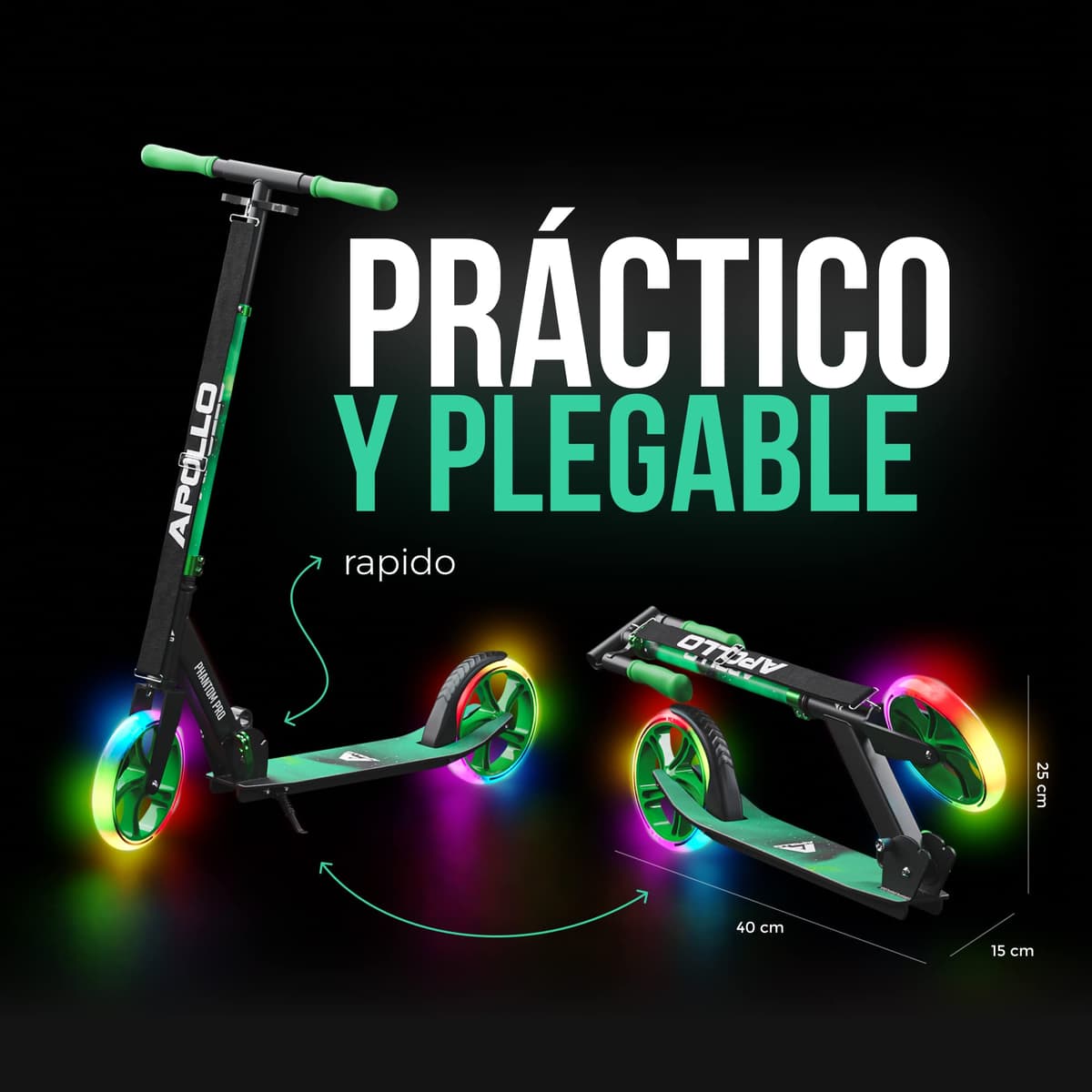 Apollo Phantom Pro City Scooter – Ruedas XXL, Plegable, Altura Regulable, Patinete para Adultos, niños y jóvenes, Compacto — view 2