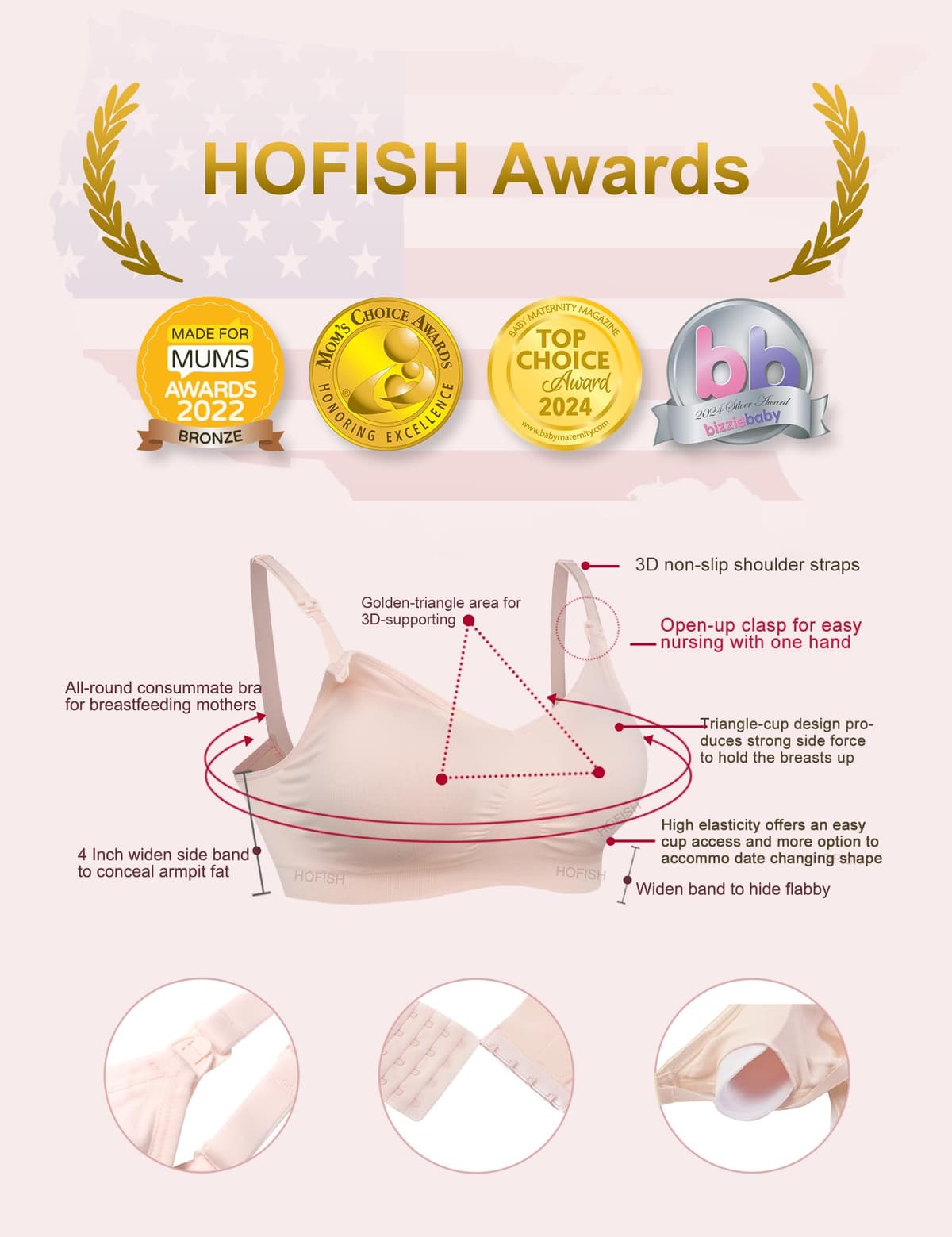 HOFISH 3PACK Full Bust Seamless Nursing Maternity Bras Bralette S-XXL with Extra Bra Extenders & Clips — view 2