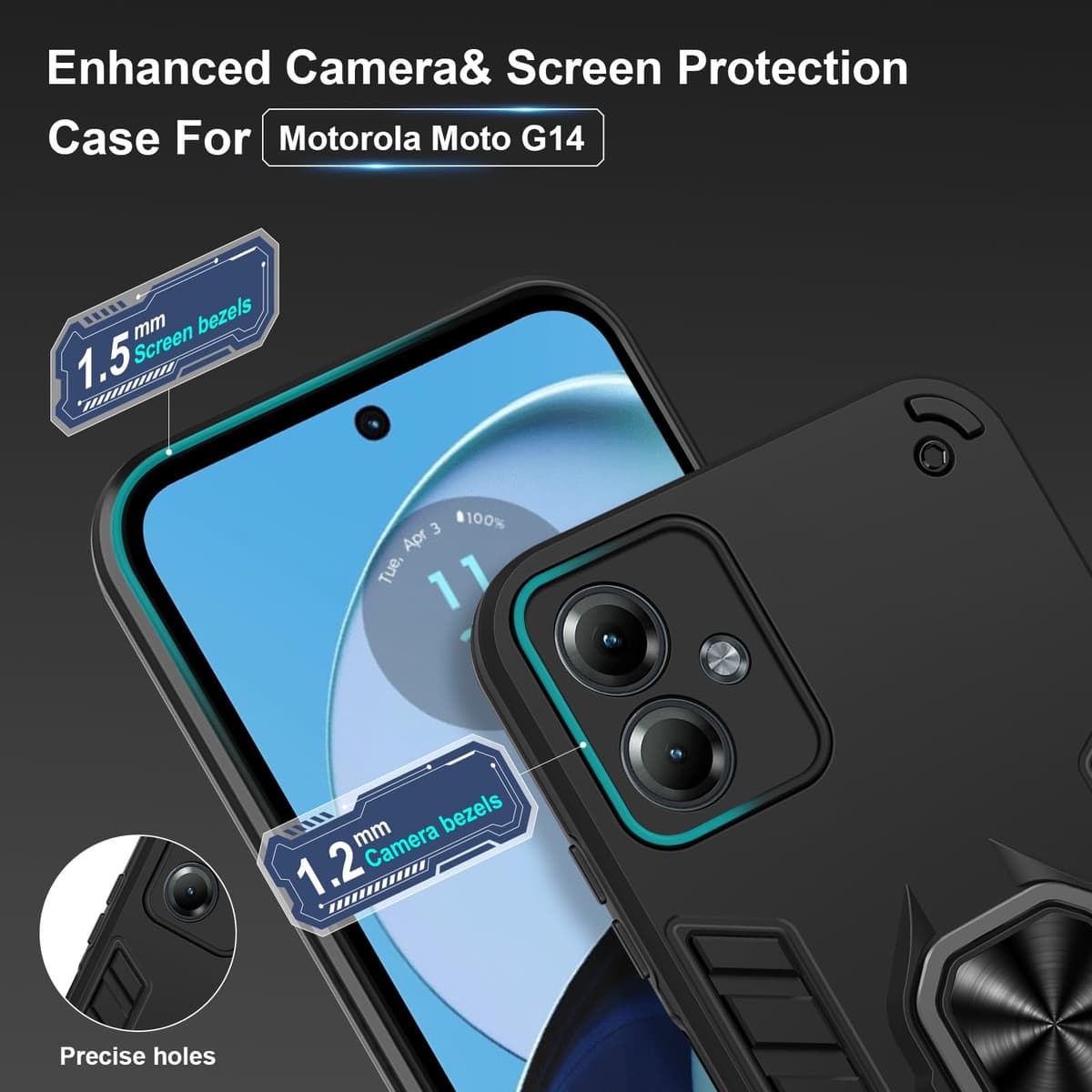 Funda para CMF Phone 2 Pro, Carcasa Antigolpes con Soporte anular metálico, Case Protectora de Grado Militar, Negro — view 1479