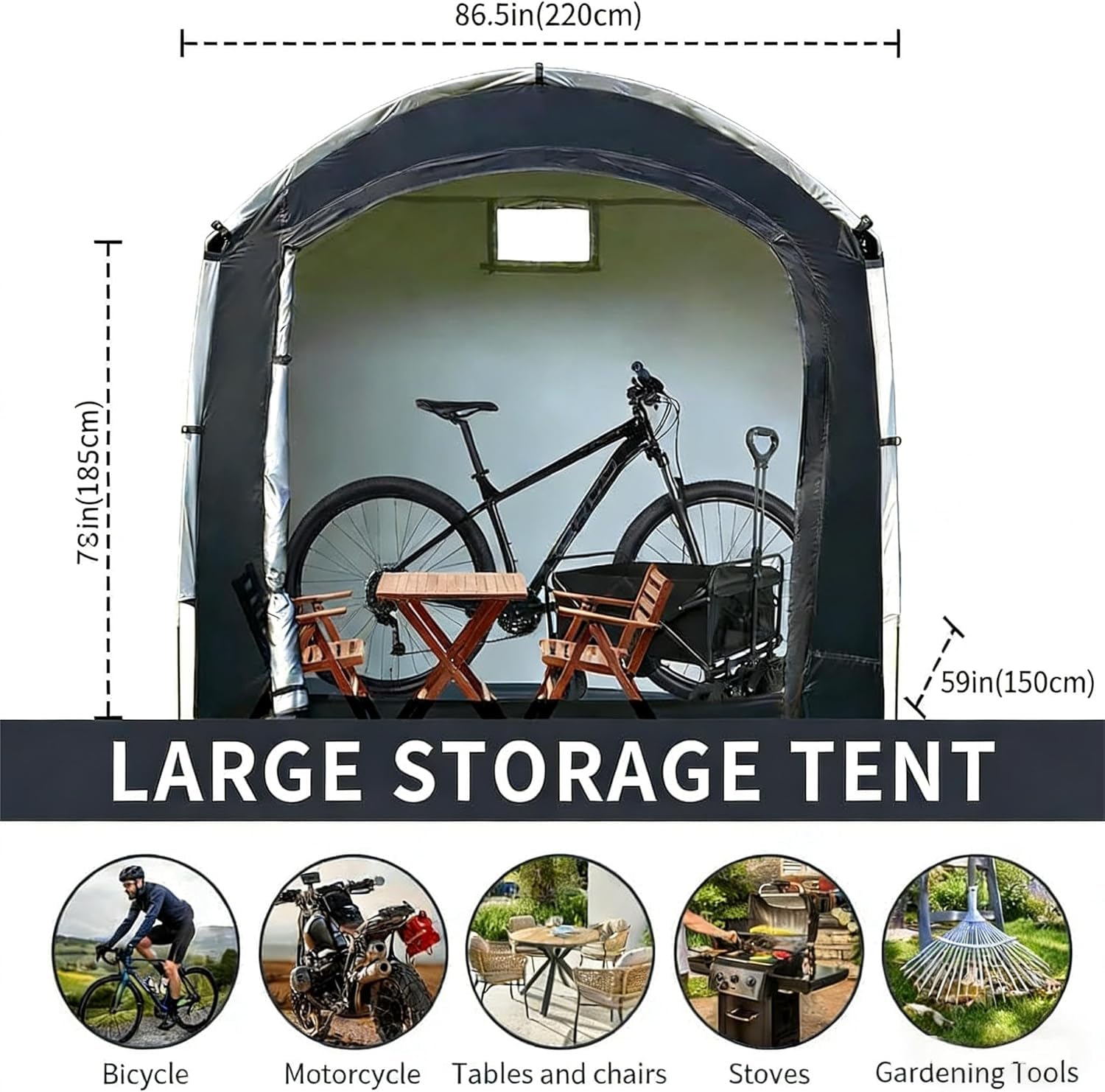 HoldOneLight Carpeta Impermeable para Bicicletas 210D Oxford PU4000, Refugio Portátil Exterior, Funda de Almacenamiento Multiusos para Bicicletas, Motos y Herramientas de Jardín — view 2