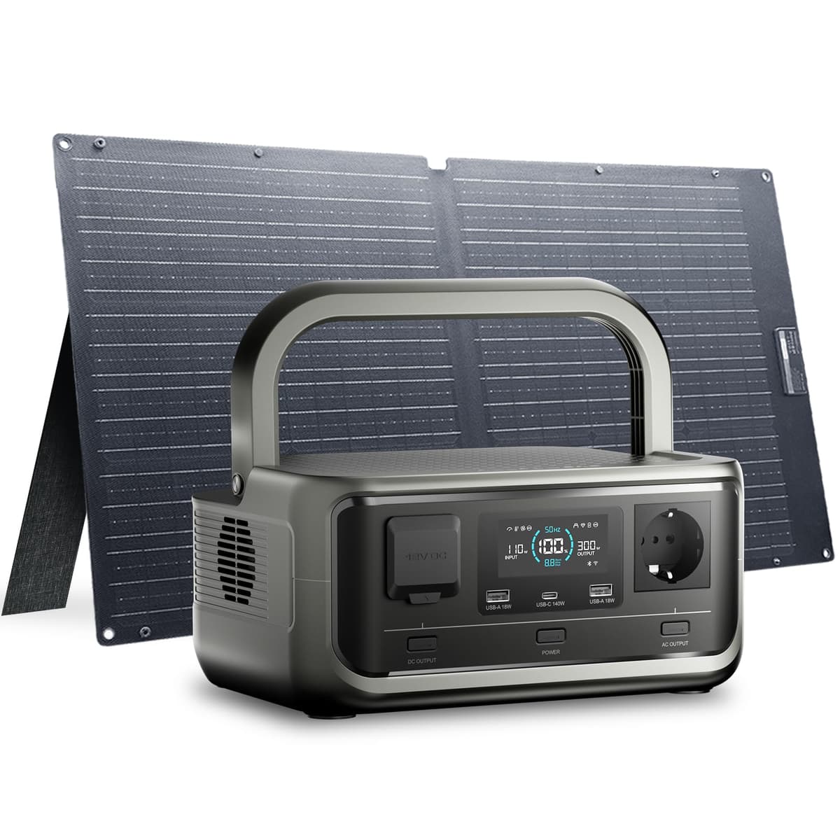 ALLPOWERS VOLIX P300 Generador Solar Portátil 300W(pico 600W)/256Wh,Batería LiFePo4,SAI<20ms,MPPT 110W max,Carga Rápida 80% en 1h,Incluye Panel Solar SOLAX SE100-100W,para Hogar Emergencias Exteriores