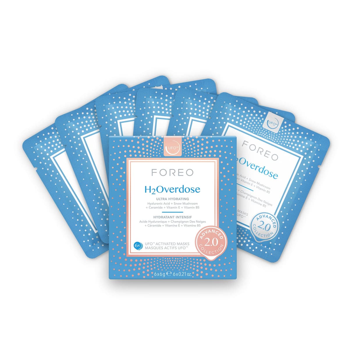 H2Overdose Advanced Collection 2.0 UFO-Activated Facial Mask, Hydrating Facial, Beauty & Personal Care, Hyaluronic Acid & Vitamin E, For All Skin Types, Dry skin & Flaky Skin, 6 Pieces in pack