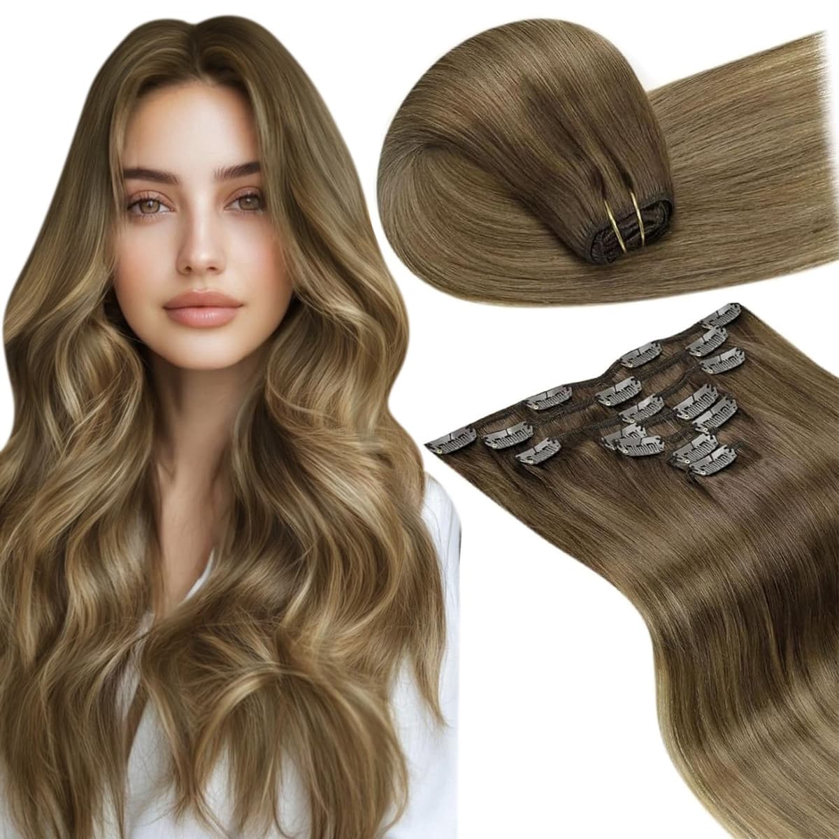LaaVoo Hair Extensions Clip in Real Human Hair Brown Clip in Hair Extensions Dark Brown Remy Straight Hair Full Head Double Weft 80g 5pcs 14 Inch #4 — view 46
