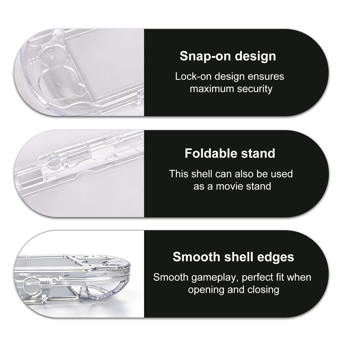 Clear Crystal Hard Shell Case Set for Sony PS Vita PSV 1000 PCH-1000 Game Console, Clear Protective Case with Tempered Glass Protective Films & Joystick Caps for Retro Game Enthusiasts — view 4