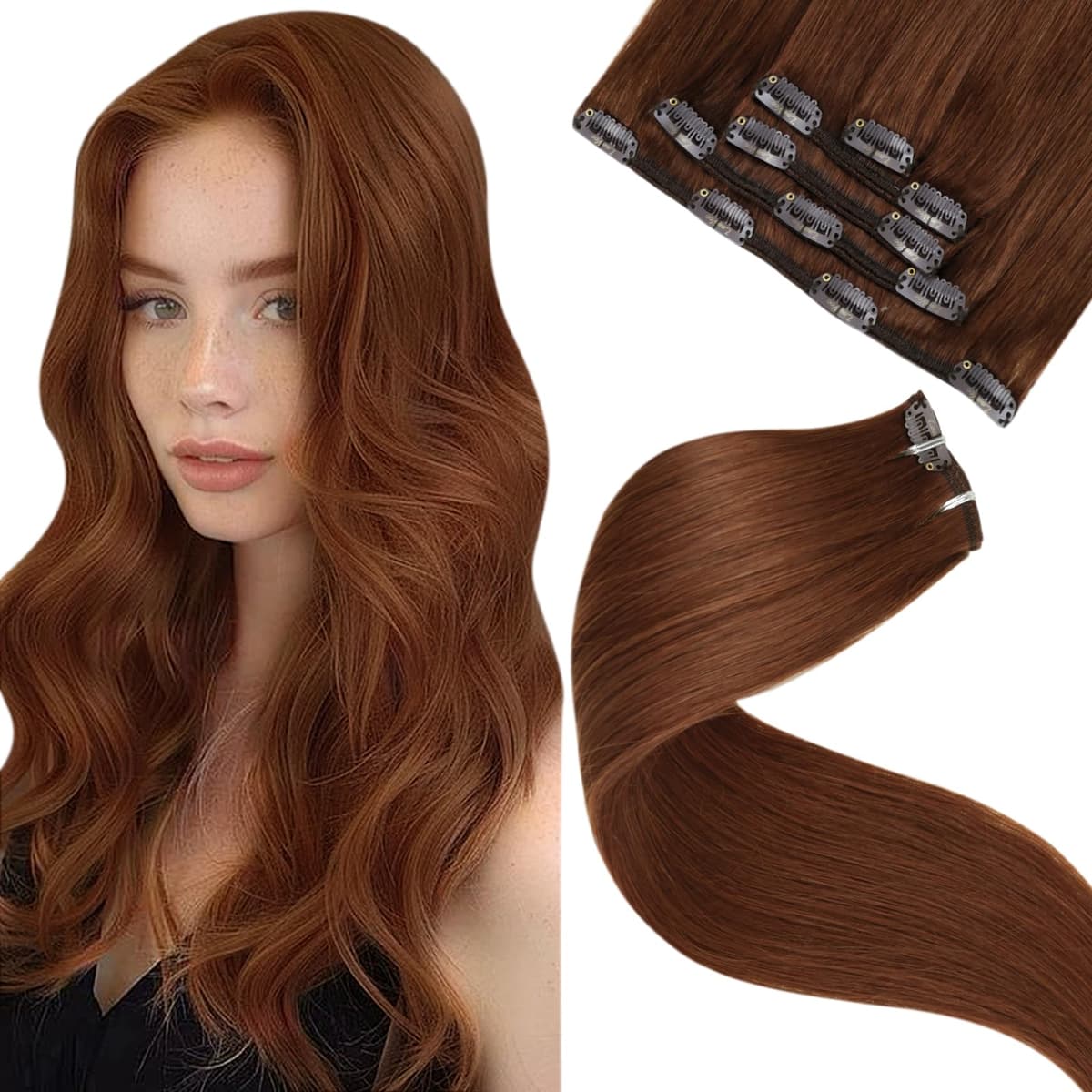 LaaVoo Hair Extensions Clip in Real Human Hair Brown Clip in Hair Extensions Dark Brown Remy Straight Hair Full Head Double Weft 80g 5pcs 14 Inch #4 — view 50