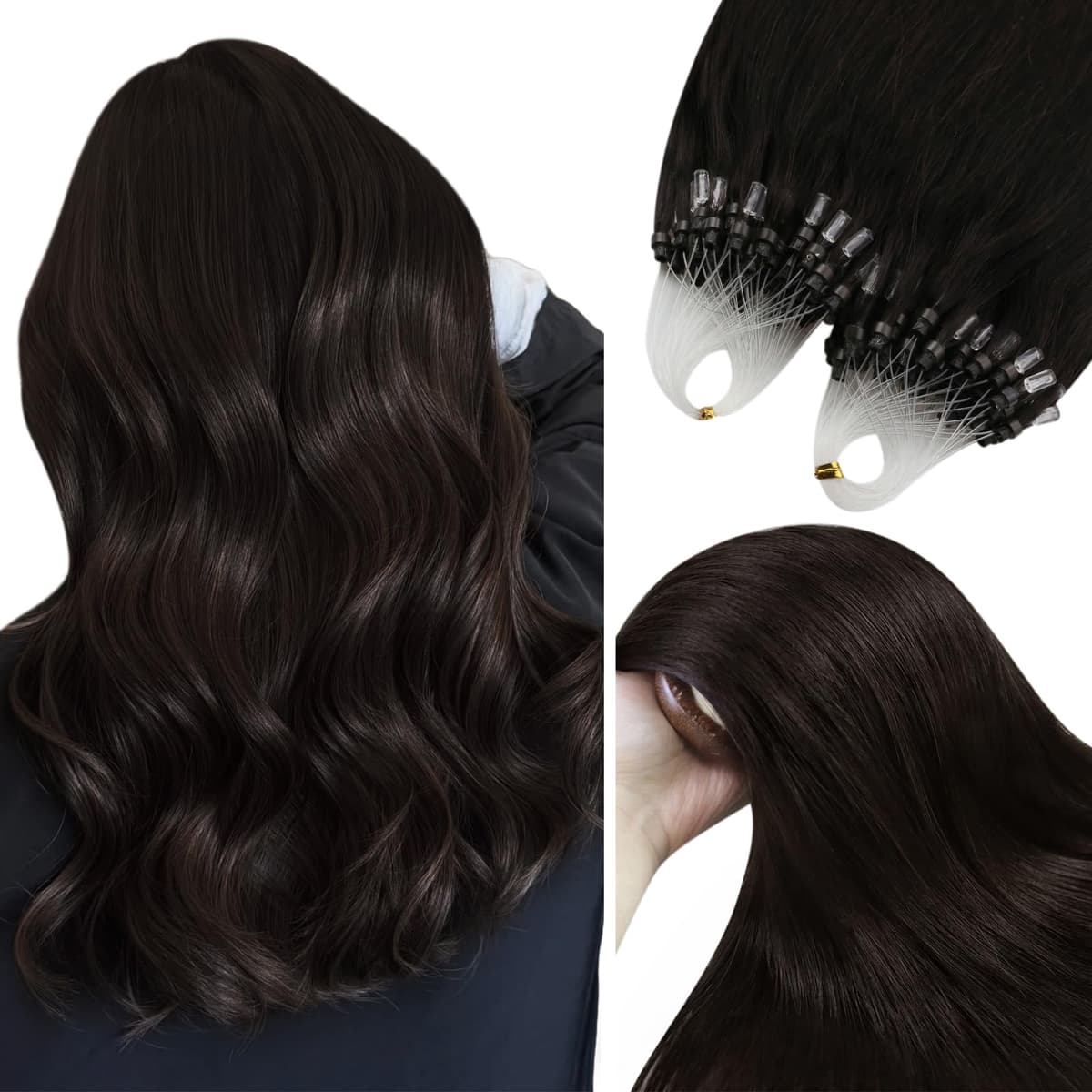 YoungSee Nano Hair Extensions Blonde 16inch Nano Beads Hair Extensions Warm Ash Blonde Highlight Bleach Blonde Nano Ring Hair Extension Highlight for School Soft Cold Fusion 50s 50g — view 10