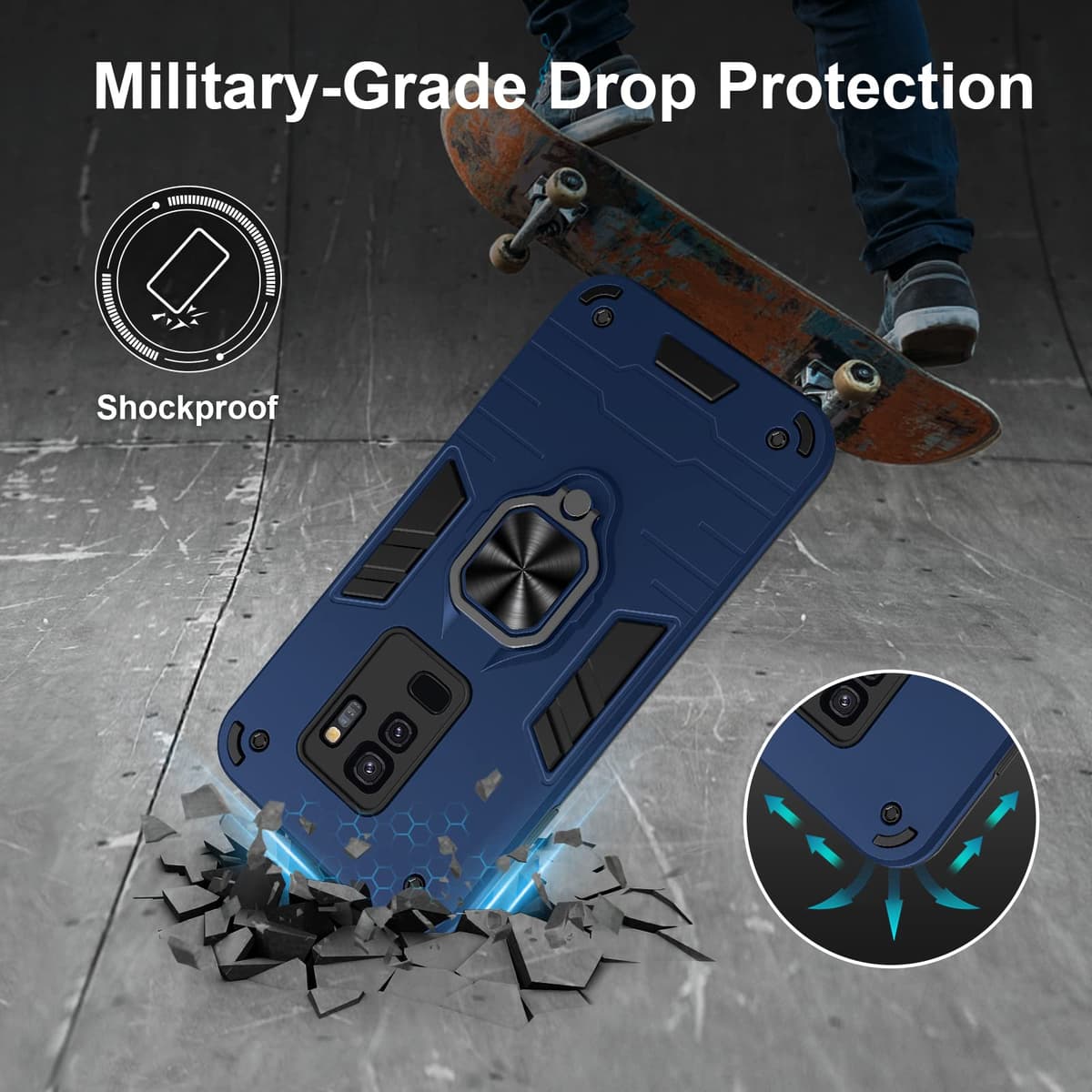 Funda para CMF Phone 2 Pro, Carcasa Antigolpes con Soporte anular metálico, Case Protectora de Grado Militar, Negro — view 95