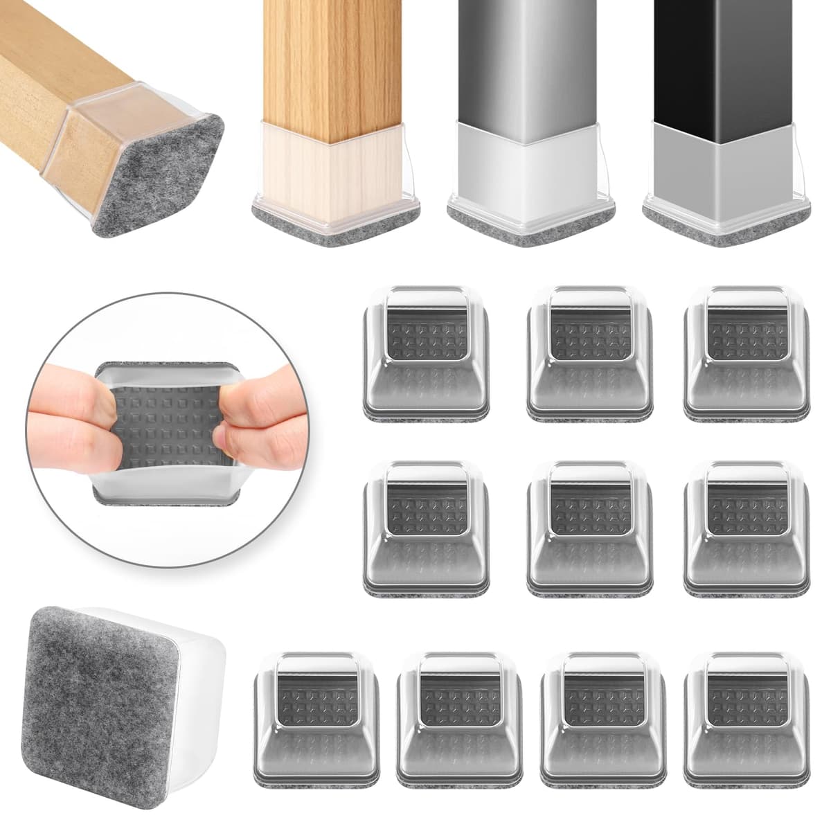 Ezprotekt Protectores de Suelo Transparentes para Patas de Silla 20-28mm, 16 Tapones de Silicona con Fieltro Envuelto, Fundas de Silicona Redondo — view 36