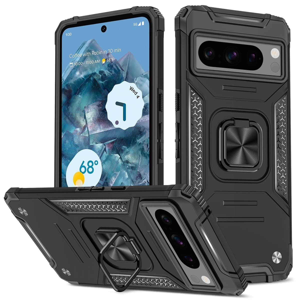 Funda para CMF Phone 2 Pro, Carcasa Antigolpes con Soporte anular metálico, Case Protectora de Grado Militar, Negro — view 744