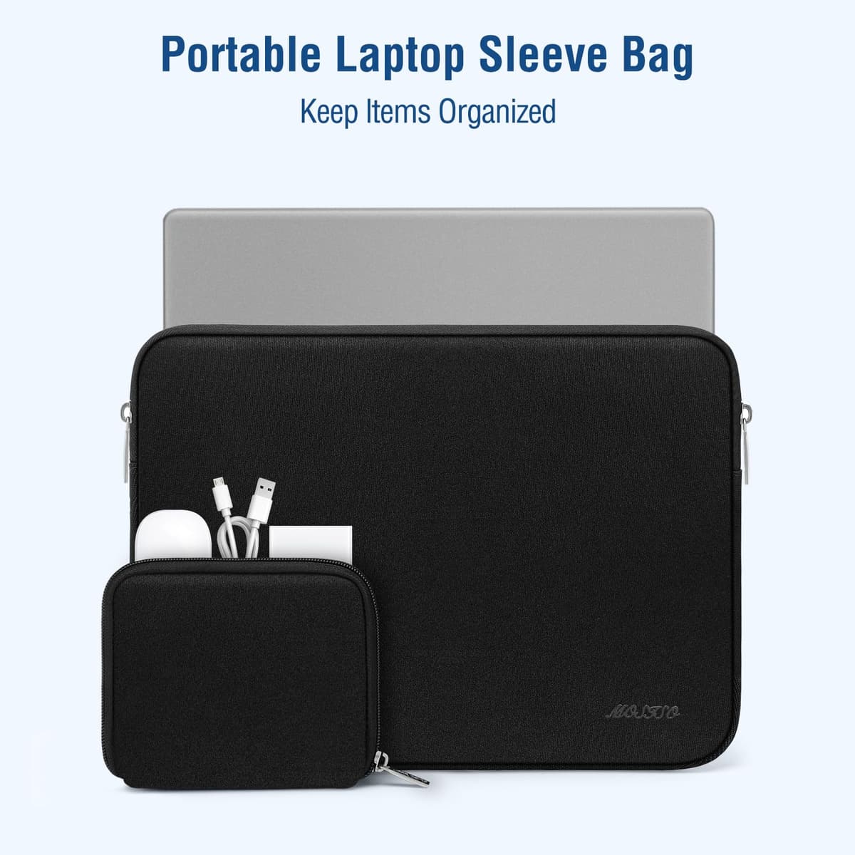 MOSISO Funda Portátil 13,3 Pulgadas, 13 a 13 3 Pulgadas Compatible con MacBook Air/Pro, Compatible con MacBook Pro 14 M5 M4 M3-M1 2026-2021, Funda Blanda de Neopreno con Bolsa Pequeña,Negro — view 2
