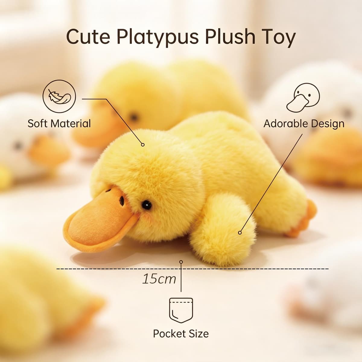 Weighted Duck Plush, 15cm Duck Teddy Soft Toy for Stress Relief, Cute Stuffed Toy Doll for Home and Car Decor, Small Plushies for Gifting, Yellow — view 2