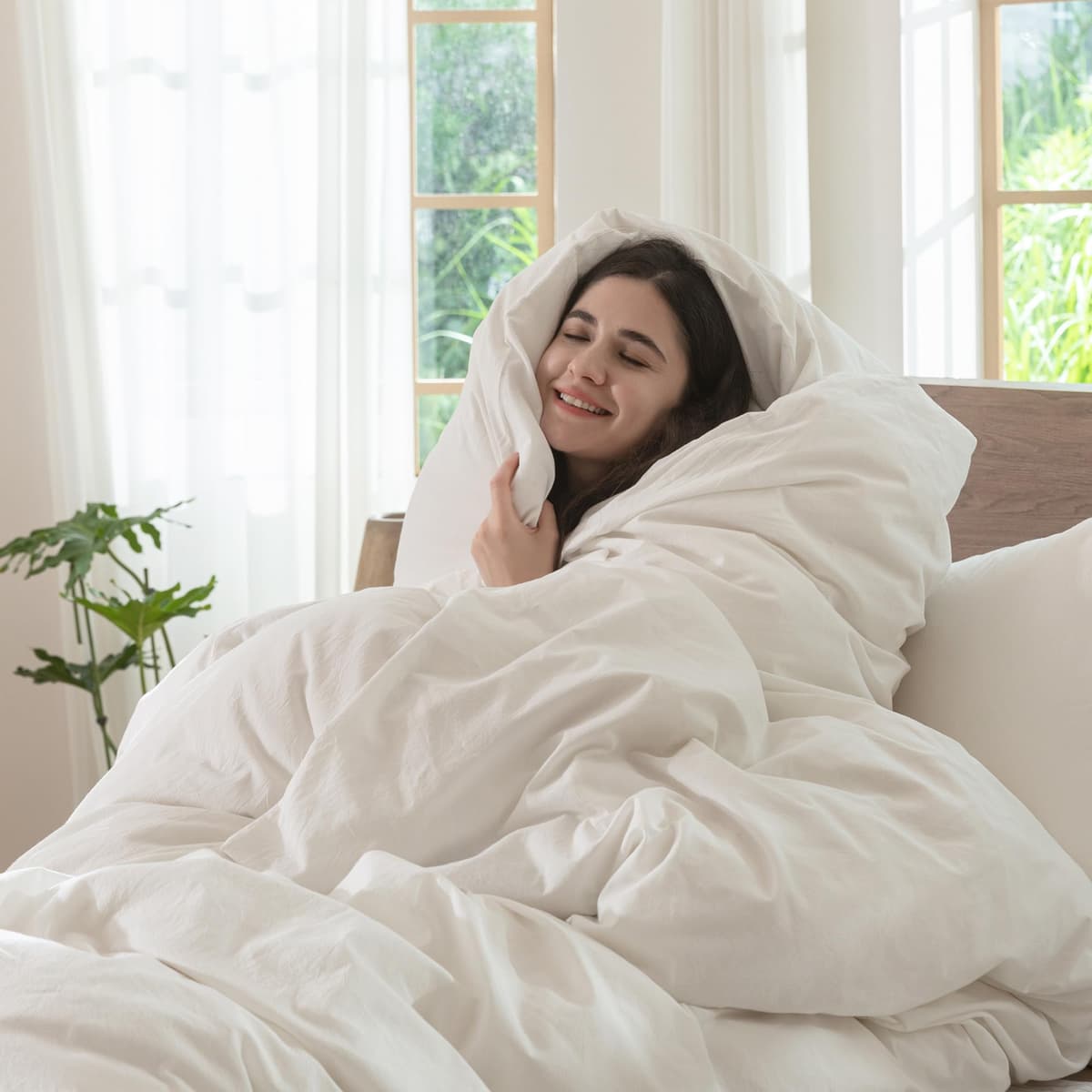 MooMee Bedding Duvet Cover Set 100% Washed Cotton Linen Like Textured Breathable Durable Soft Comfy (Tannish Linen Grey, King) — view 57
