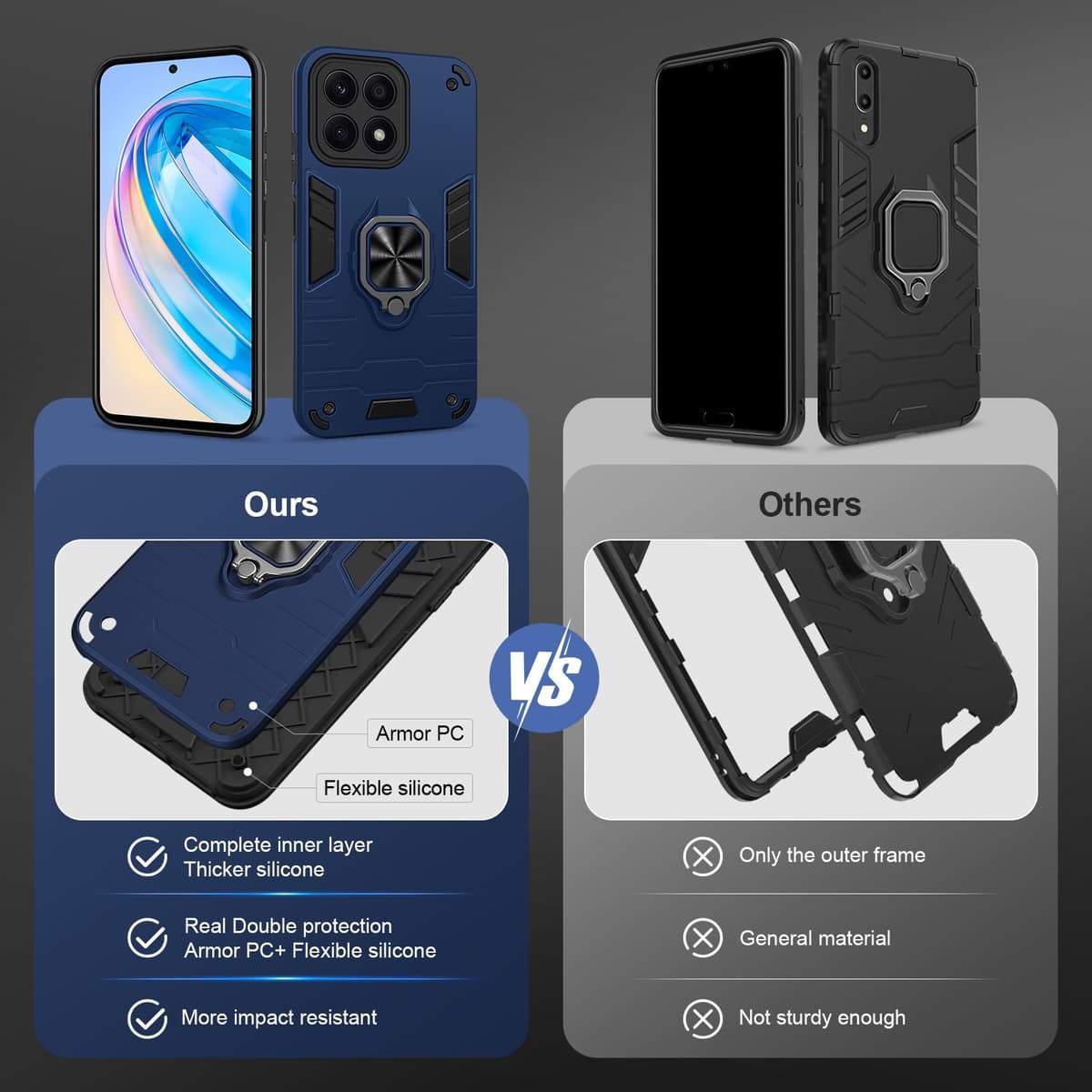 Funda para CMF Phone 2 Pro, Carcasa Antigolpes con Soporte anular metálico, Case Protectora de Grado Militar, Negro — view 1196