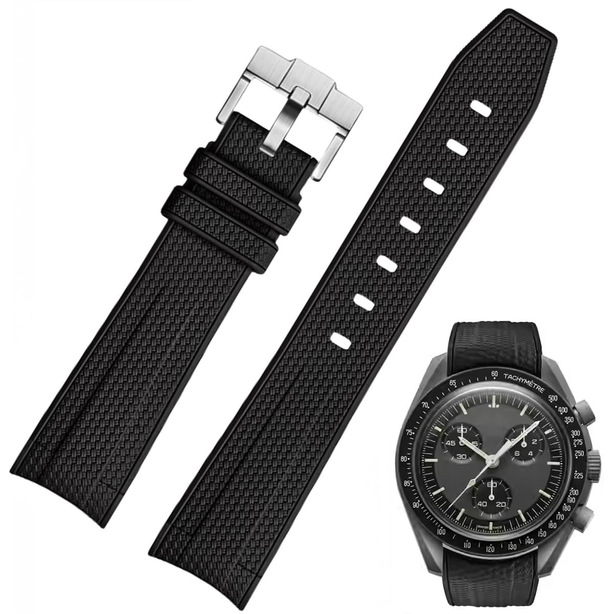 Correa de reloj para reloj Moonswatch, 20 mm, extremo curvado, estilo de tejido, caucho de silicona premium, correa de repuesto de goma de silicona, compatible con Omega XSwatch Moonswatch — view 22