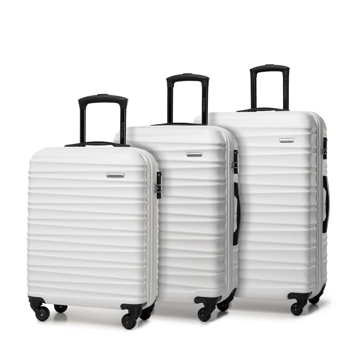 WITTCHEN Maleta Grande Trolley ABS rígido para facturación con 4 Ruedas giratorias Cerradura de combinación asa telescópica Groove Line Negro Ryanair/Vueling/Iberia/easyJet/Iberia Express — view 78