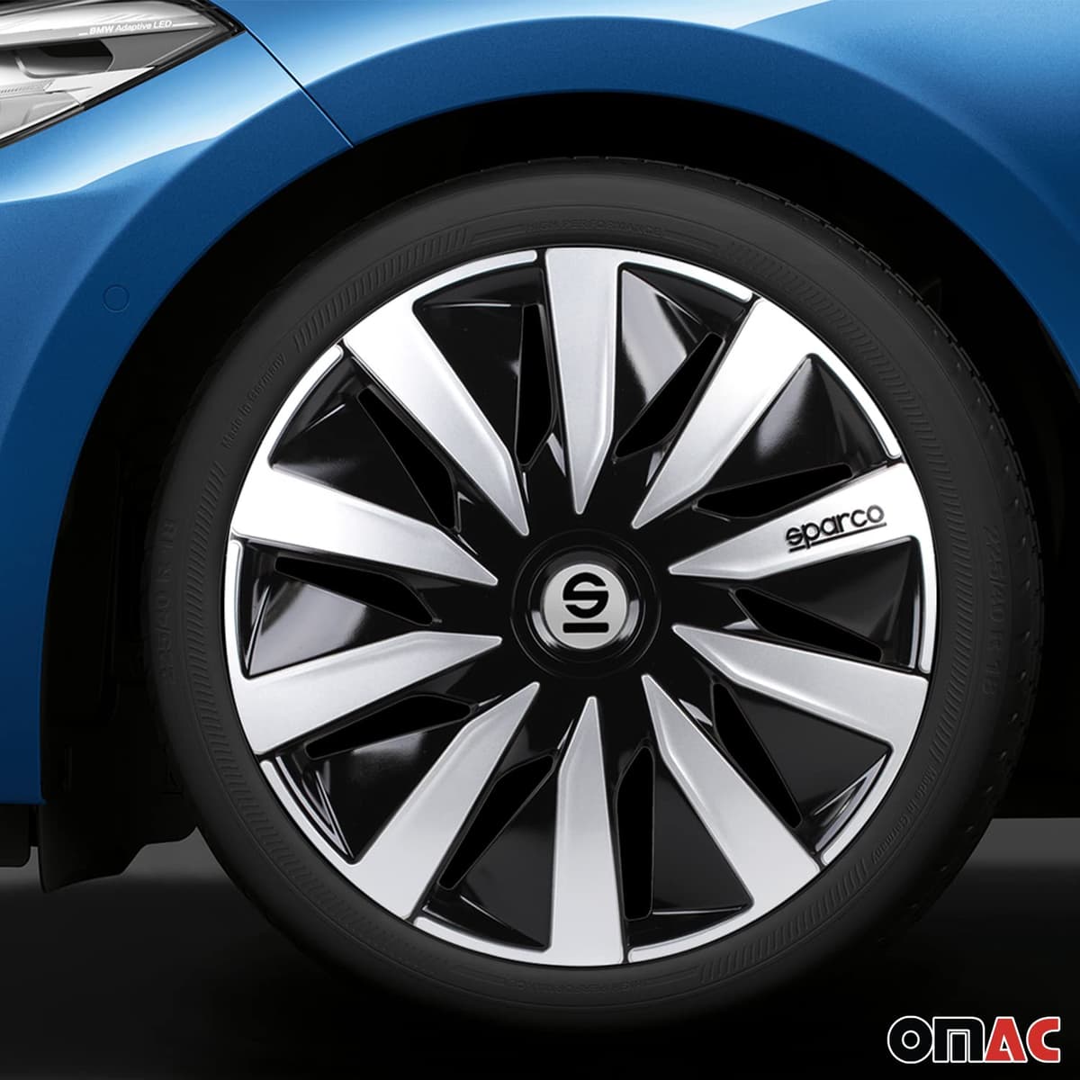 Sparco SPC1491BKSV Tapacubos Lazio, Negro/Plata, Set de 4, 14 pulgadas — view 2